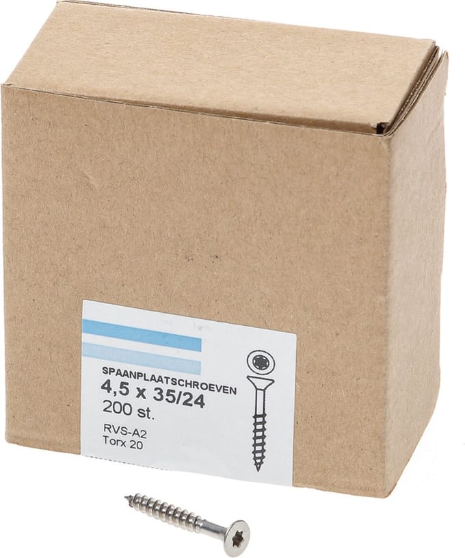 Spaanplaatschroef rvs-a2 pk tx-20 4.5x35/24 (