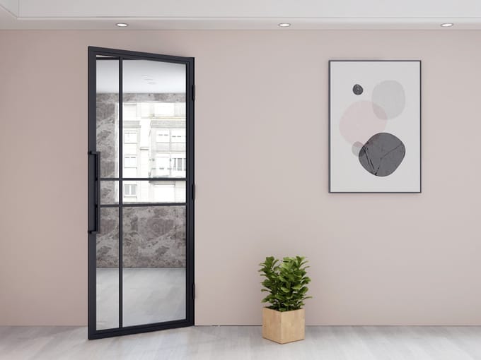 Stalen Scharnierdeur 6-vlaks Helder Glas – Rechts – 2315 x 930 mm