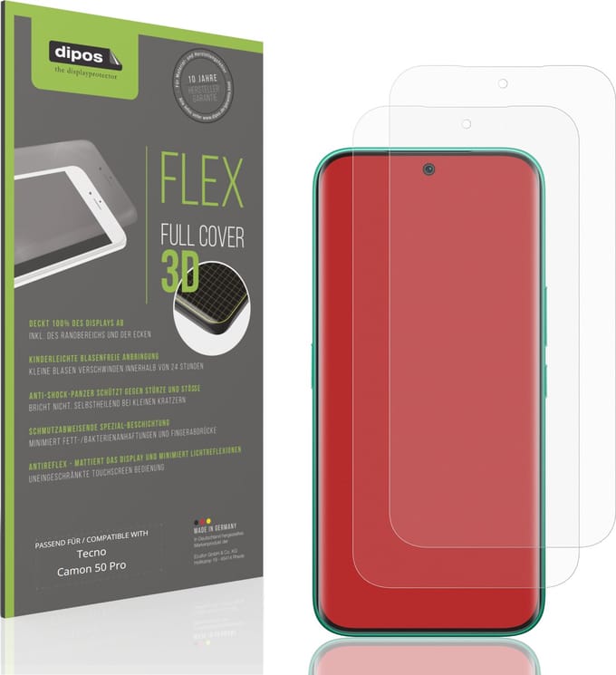 dipos FLEX – 2x Matte Screenprotector geschikt voor Tecno Camon 50 Pro | Volledige Schermbescherming | Case-Friendly
