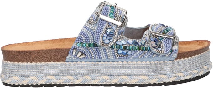 La Strada Platform Slipper Blauw Textiel - Damesschoenen - Maat - 42