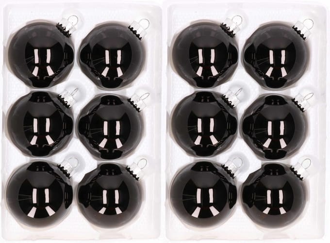 12x stuks Kerstversiering zwarte kerstballen van glas 7 cm