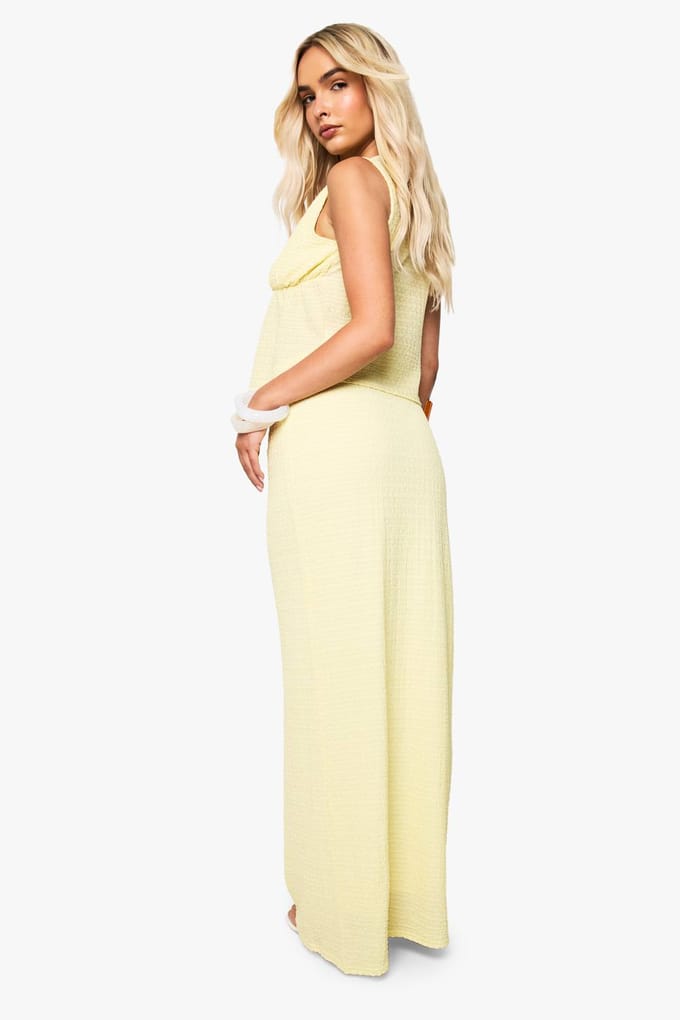 boohoo Dames Kralengetextureerde maxi-rok met trekkoord | Lemon | Maat: 12