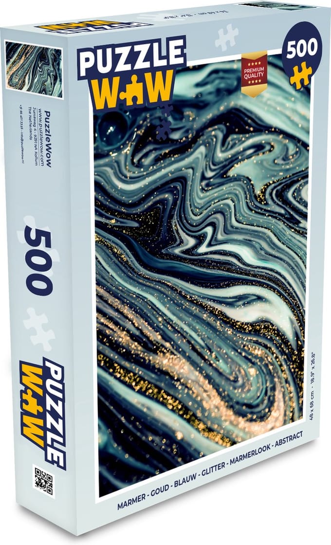 Puzzel Marmer - Goud - Blauw - Glitter - Marmerlook - Abstract - Legpuzzel - Puzzel 500 stukjes