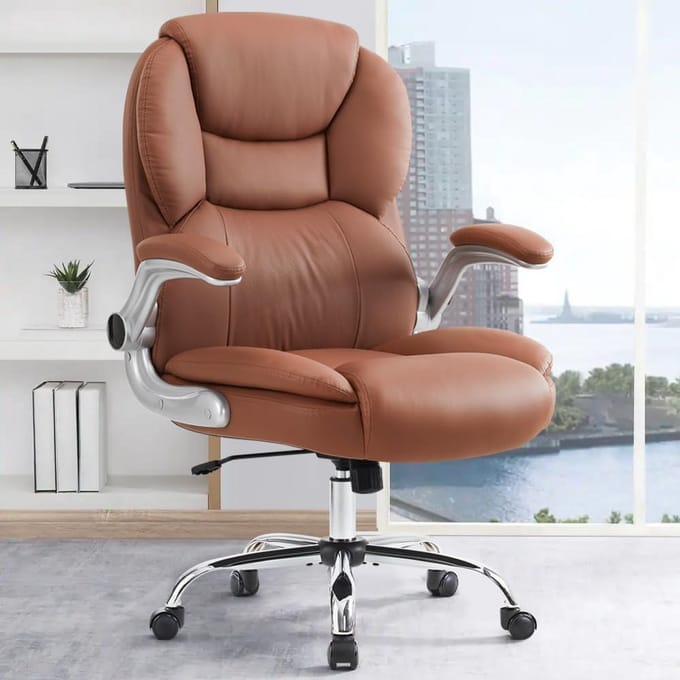 Ergonomische Bureaustoel Hoge Rugleuning Verstelbaar Comfortabel Kantoorstoel PU Leer