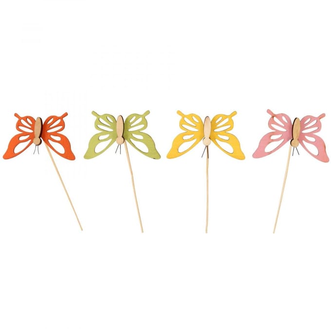 Bloemsteker vlinder deco houtkleurig 8,5cm 12st, 12 Stück