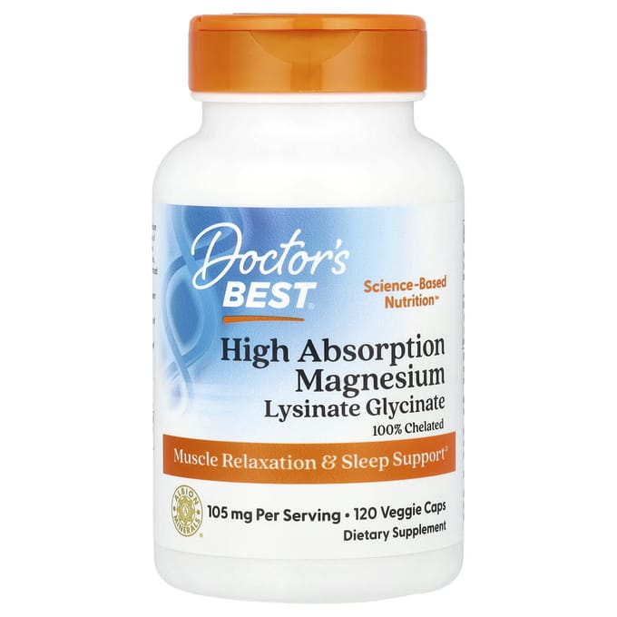Doctor's Best, Magnésium à Haute Absorption, 105 mg, 120 Gélules Végétales (52,5 mg par capsule)