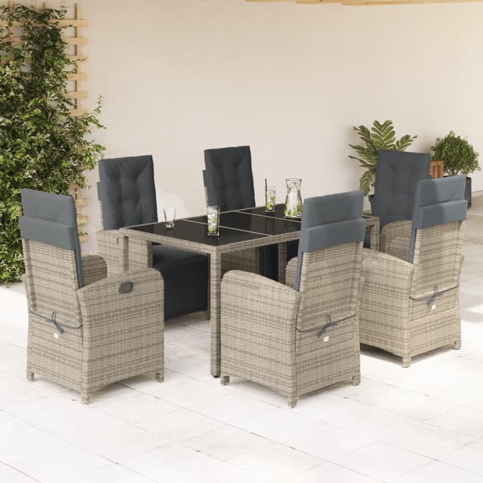 vidaXL - 7-delige - Tuinset - met - kussens - poly - rattan - grijs