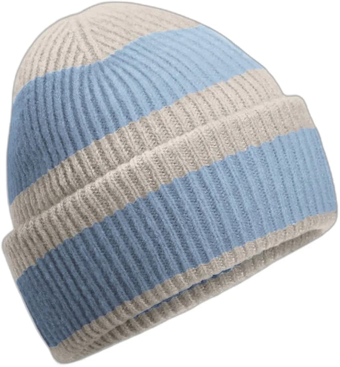 Colour Block Beanie - Natural Stone/Dusty Blue - One Size