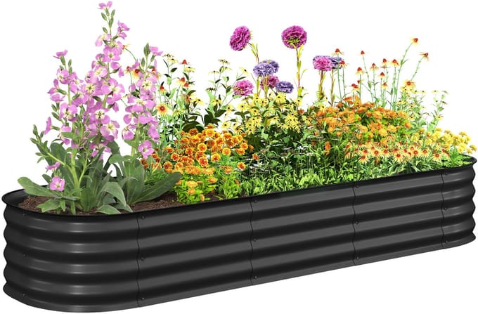 Outsunny tuinbed - gekleurd staal - 195x62x30cm - donkergrijs