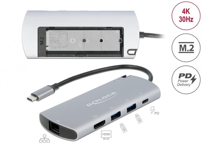 Delock USB Type-C™ Docking Station with M.2 Slot - 4K HDMI / USB / LAN / PD 3.0