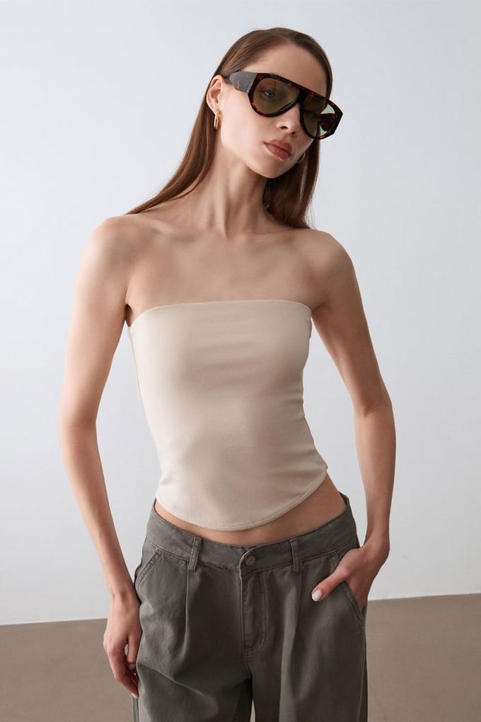Dames Strapless Crop Bandeau Top