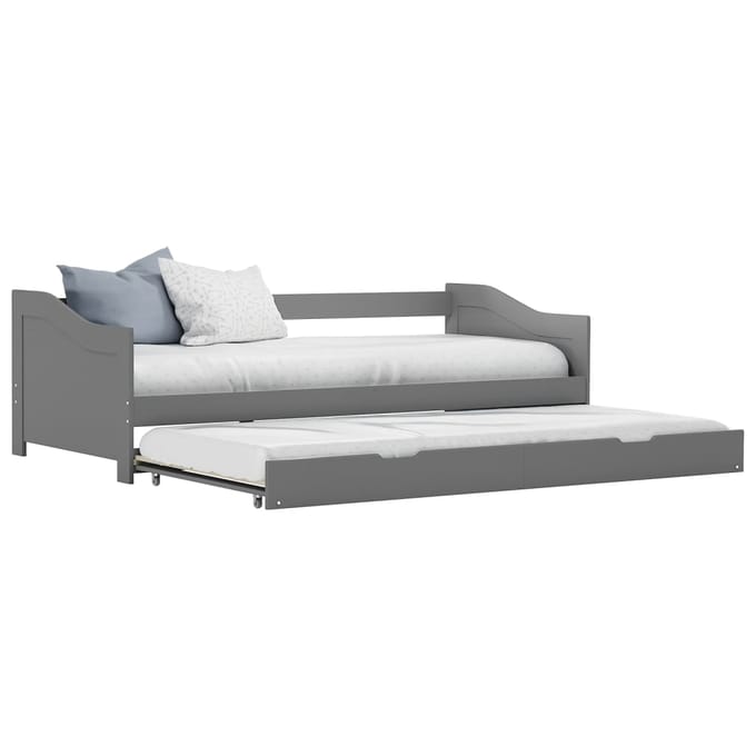 vidaXL - Bedbank - uittrekbaar - grenenhout - grijs - 90x200 - cm