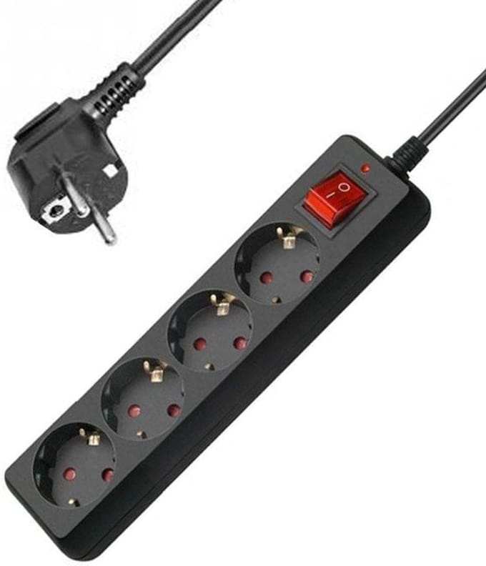 Allteq - Stekkerdoos met schakelaar - 4-voudig - 15 meter - Zwart