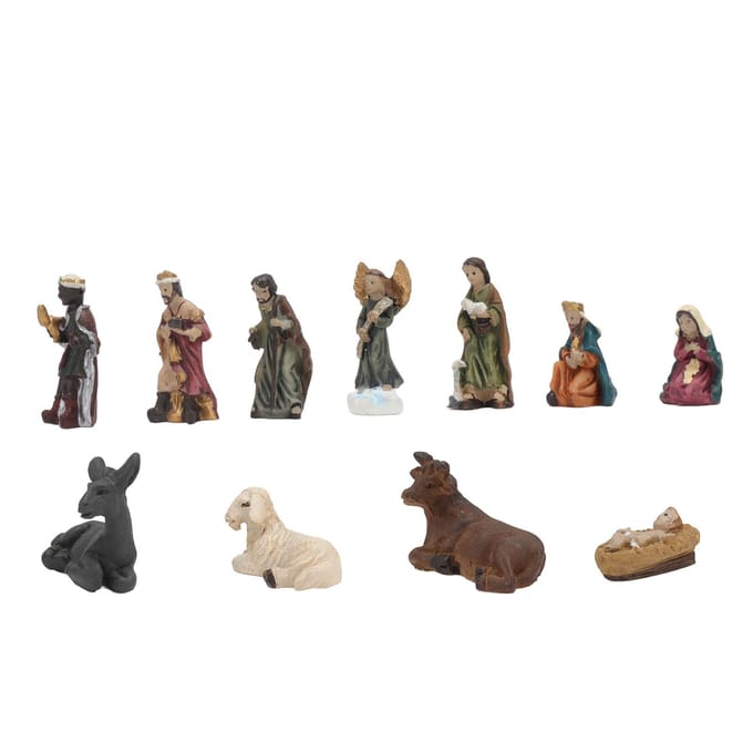 11 Stuks Kerst Hars Kerststalsets Levendig Realistisch Kerst Ornament Cadeaus voor Vakantie Bureau black