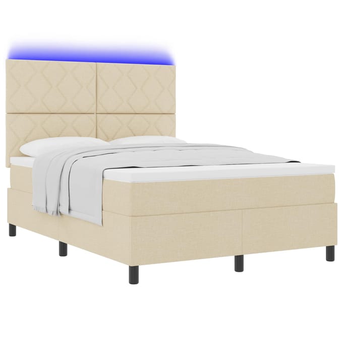 vidaXL - Boxspring - bed - met - LED-stripverlichting - Crème - 160 - x - 200 - cm - Stof