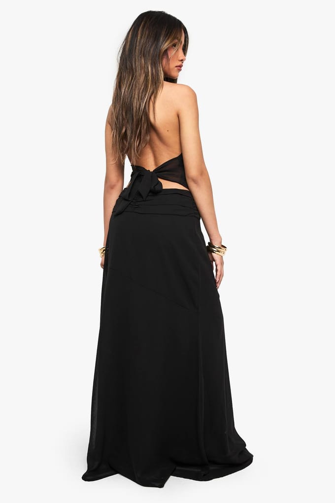 boohoo Dames Chiffon maxi-rok met plaszoom | Black | Maat: 6