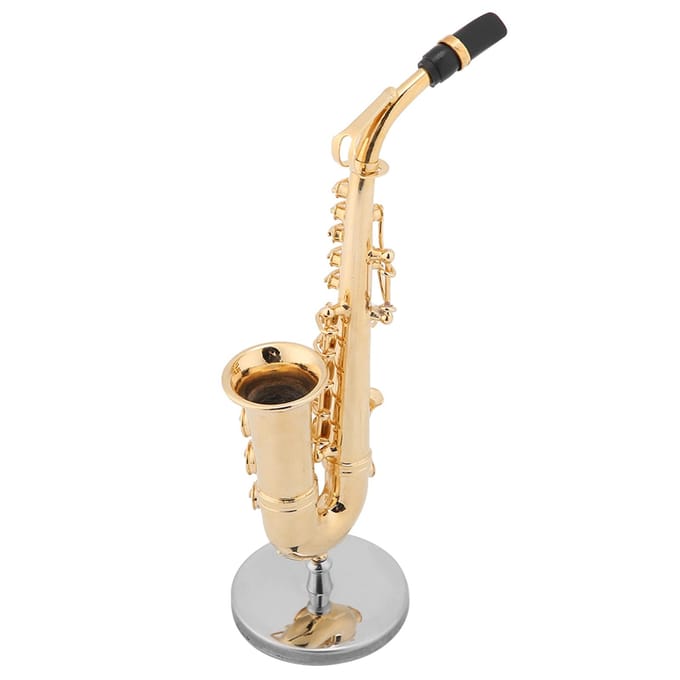 Miniatuur Altsaxofoon Replica met Standaard en Koffer Verguld Instrument Model Ornamenten beige