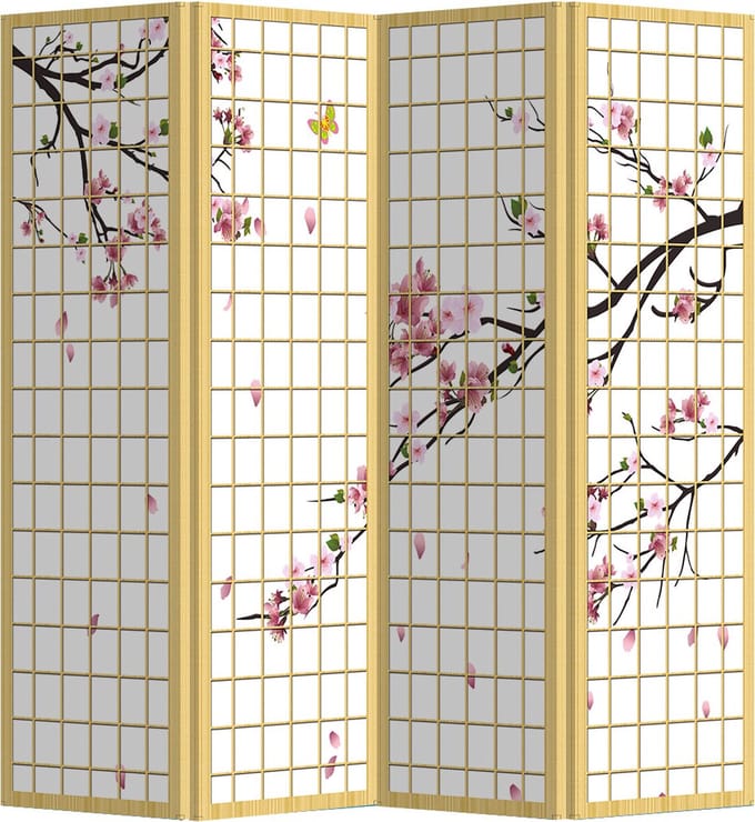 Fine Asianliving Kamerscherm Scheidingswand B160xH180cm 4 Panelen Japanese Sakura