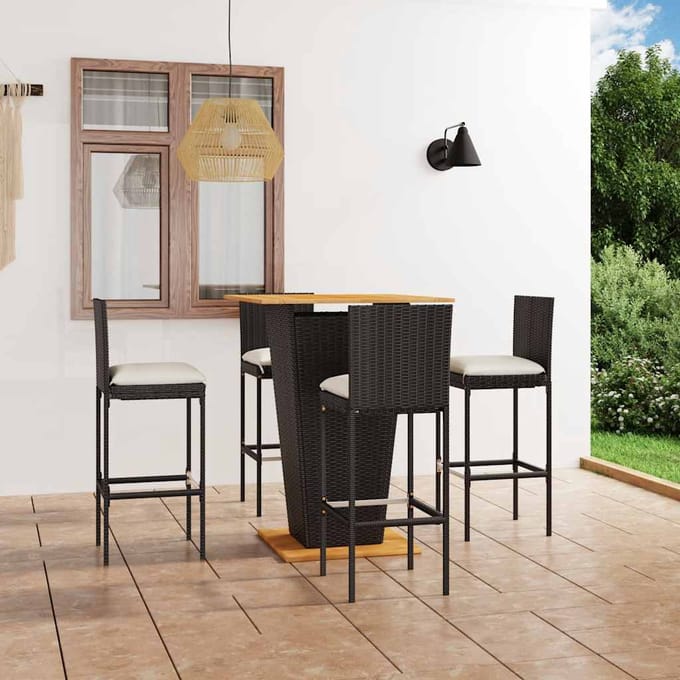 vidaXL - 5-delige - Tuinbarset - met - kussens - poly - rattan - zwart