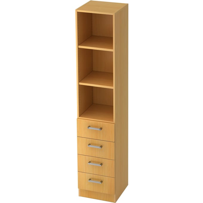 TARVIS combi-boekenkast, 5 OH, 2 legborden, 4 laden, B 405 x D 420 x H 2004 mm, beukendecor