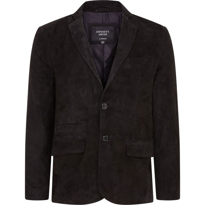 Heren Zwart Slim Geiten Suède Italiaanse Blazer Jas-Somero