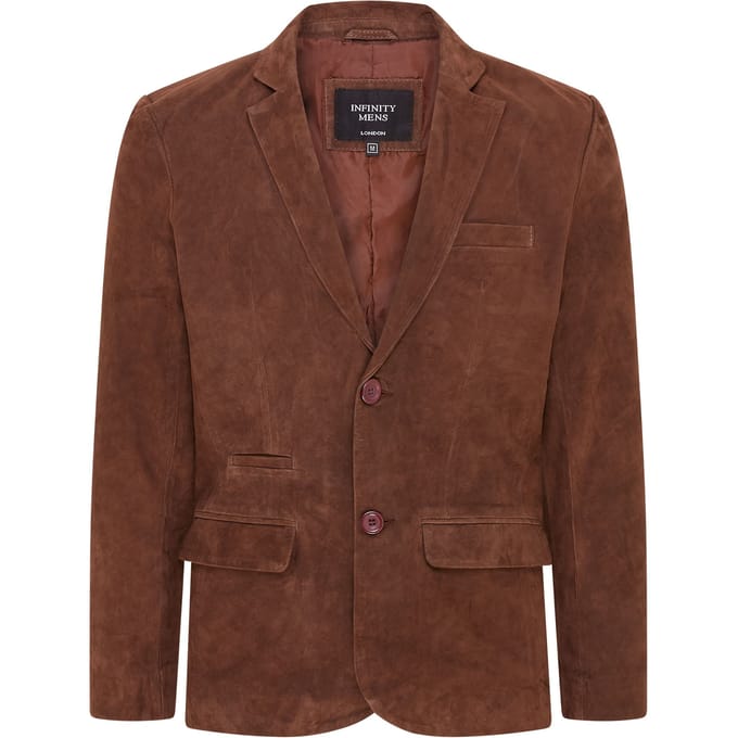 Heren Bruin Slim Geitensuède Italiaanse Blazer Jas-Somero