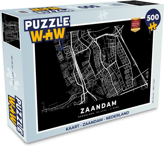 Puzzel Kaart - Zaandam - Nederland - Legpuzzel - Puzzel 500 stukjes