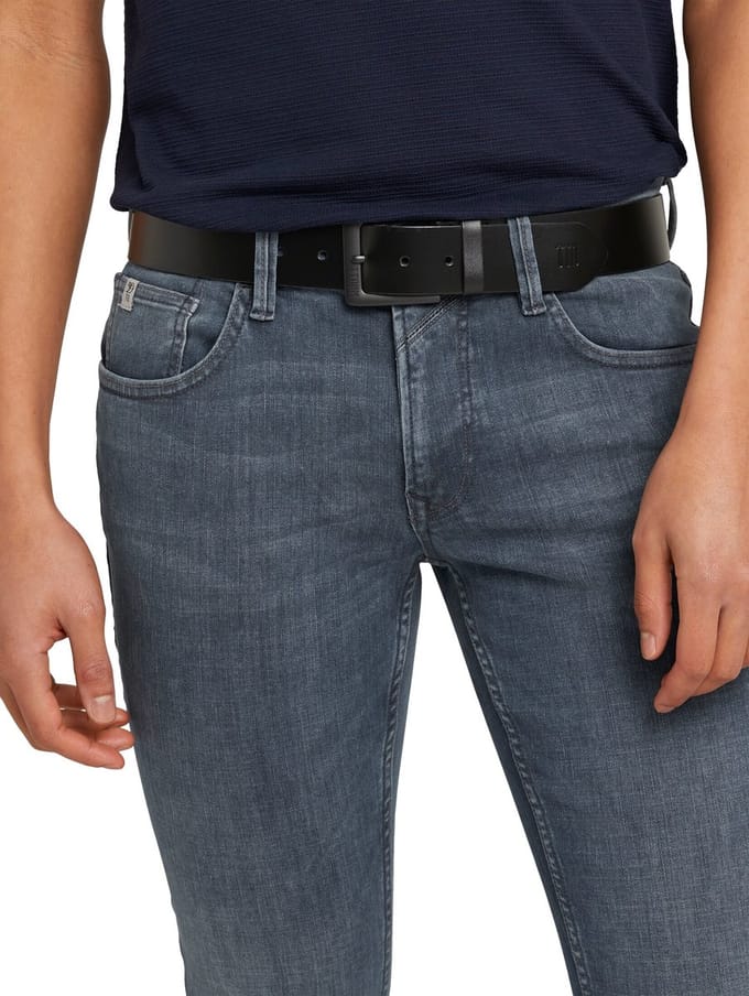 Tom Tailor Denim - TTSAM leren riem met vierkante gesp - Maat 110 - black uni