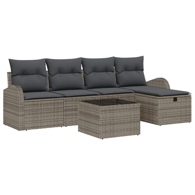 vidaXL - Bankstel - met - kussen - met - opslag - Grijs - poly - rattan