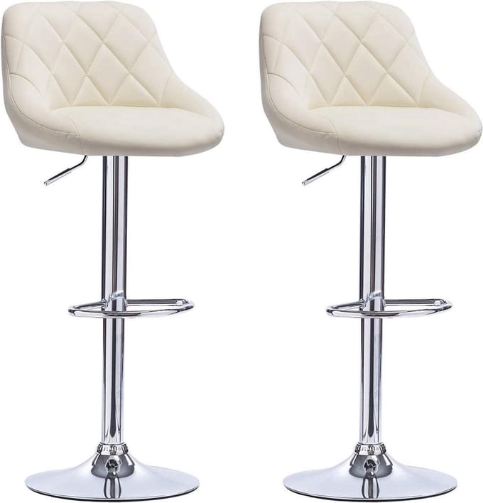 Designer Barkruk - Creme - Ergonomisch - Met rugleuning - Verstelbaar - Set van 2