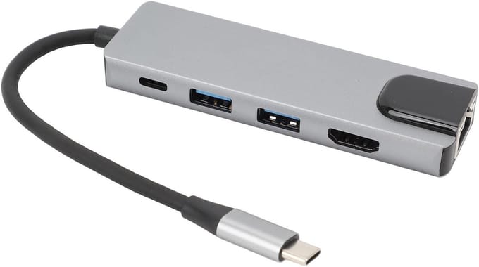 5-in-1 USB C Hub Adapter met 4K HD Display, 1000Mbps RJ45 en USB 3.0 voor Telefoon, Tablet en Computer