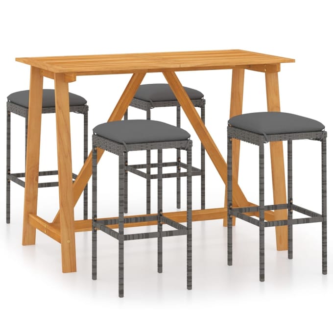 vidaXL - 5-delige - Tuinbarset - met - kussens - grijs