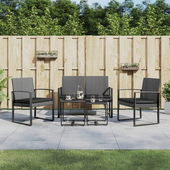 vidaXL - 5-delige - Tuinset - met - kussens - polypropeen - rattan - donkergrijs