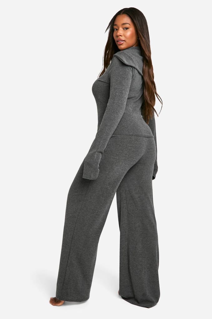 boohoo Dames Plus Two Tone Zip Top & Trouser Lounge Set | Grey | Maat: 28