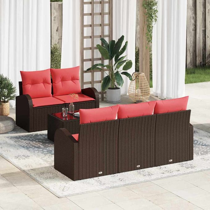vidaXL - Bankstel - 6 - st - 5-Aantal - zitplaatsen - Bruin - Polyester