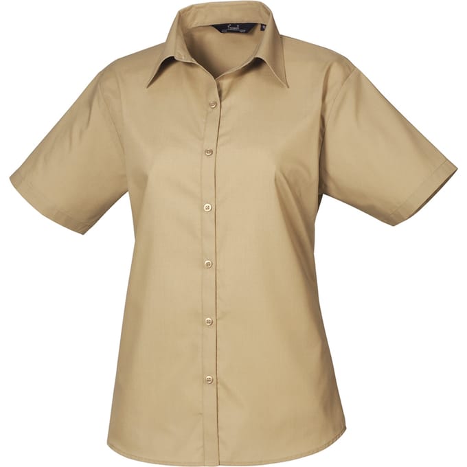 Premier Popeline blouse met korte mouwen / Gewoon werkoverhemd (Khaki)