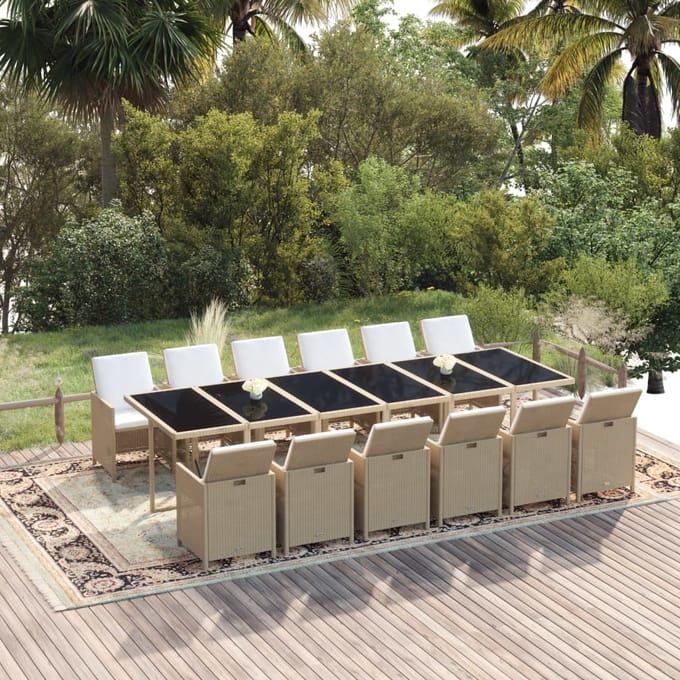 vidaXL - 13-delige - Tuinset - met - kussens - poly - rattan - beige