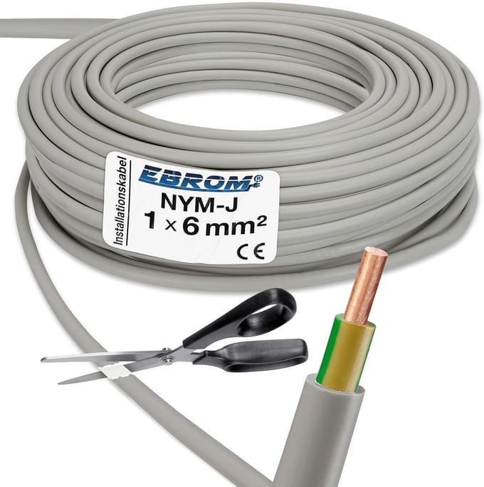 NYM-J Aardingskabel 1x6 mm² Grijs Per Meter Installatiekabel