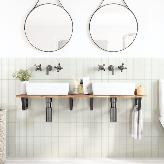 vidaXL - Badkamer - wandschap - staal - en - massief - acaciahout