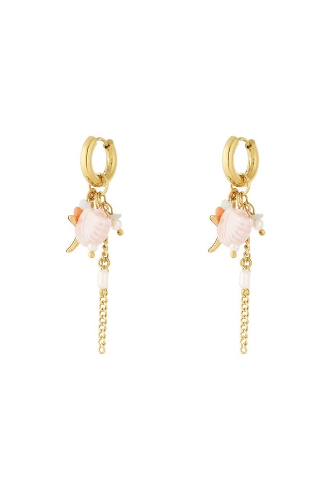 Ocean love oorbellen- roze- goudkleur- schelp- zeester