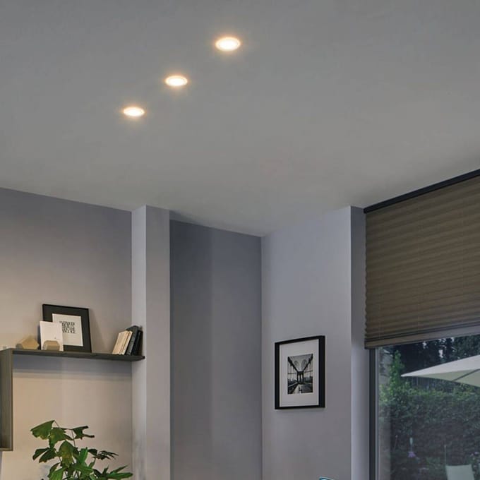 Premium LED-inbouwlamp Suon Basisset IP44 rond 90 mm 3x5W 3x450lm 230V dimbaar 2700K Satijn, Wit