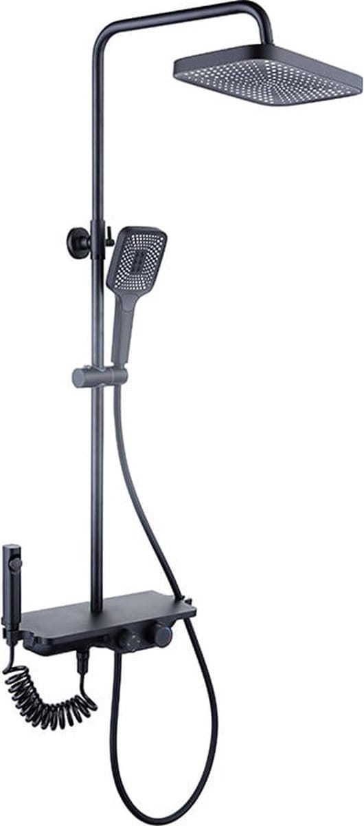 Regendoucheset - 30 cm - Zwart - Thermostaatkraan, Handdouche & Sproeier - Viking Choice
