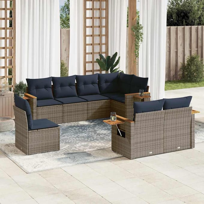 vidaXL - 8-delige - Loungeset - met - kussens - poly - rattan - grijs