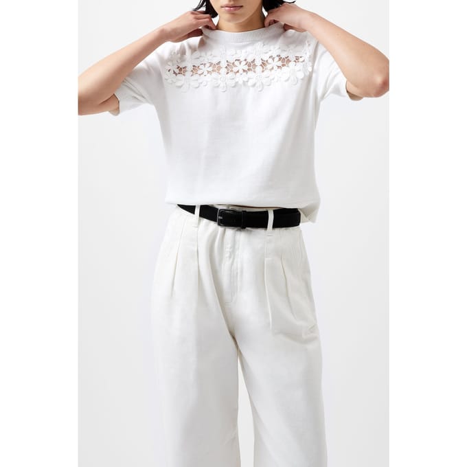 French Connection Jilly Cobalo Lace Ss Top Linen White Taglia: XL | Magliette intime Outlet | Donna | Bianco