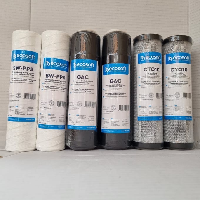 Ecosoft waterfilter - sedimentfilter patronen - 2 x carbon block - 2 x GAC filter - 2 x koordfilter 5 micron