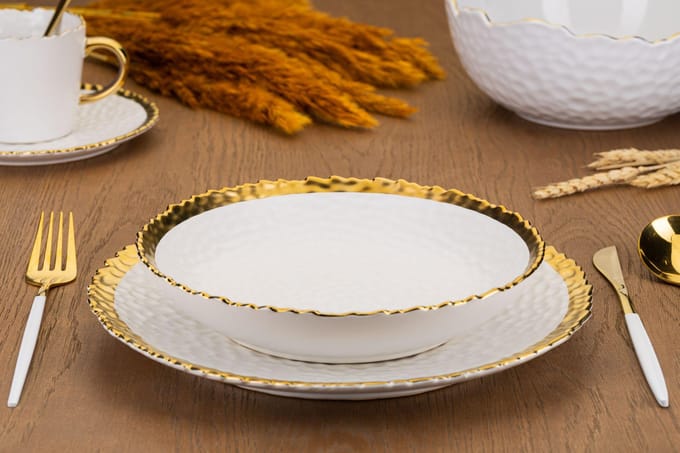 HowHomely KATI - Bordje - 25 cm - Wit en Goud - Moderne Rand