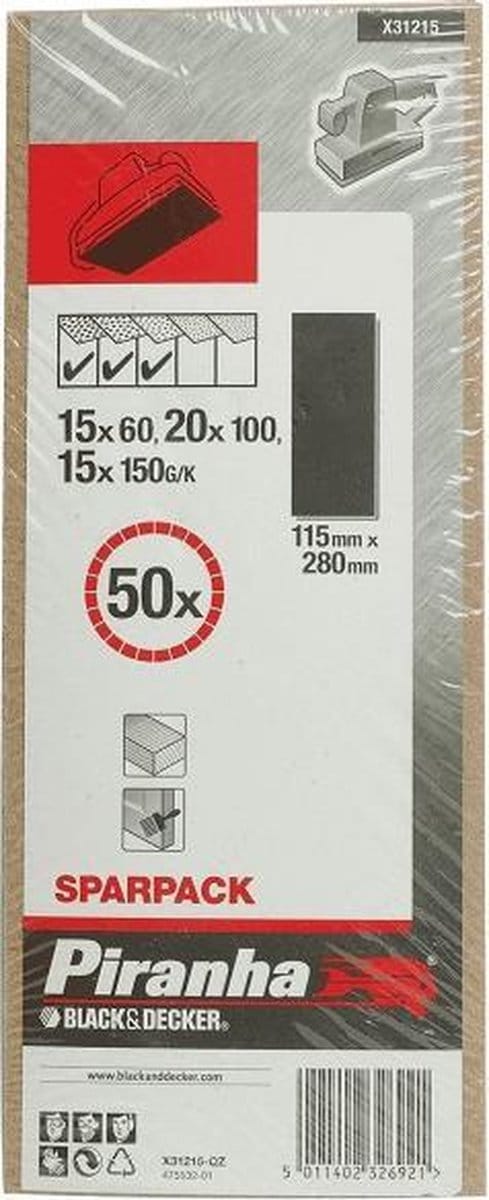 Piranha schuurstrookset 115x280mm – K60/100/150 (3 st.)