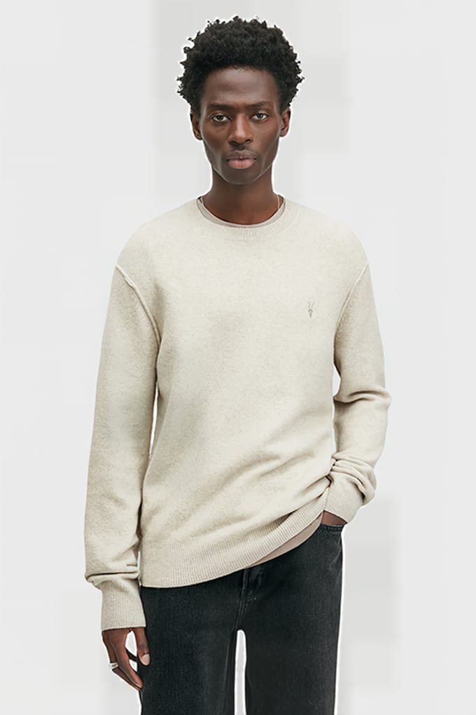 AllSaints Statten Crew Pale Grey Taglia: XXL | Maglioni a maglia Outlet | Uomo | Grigio
