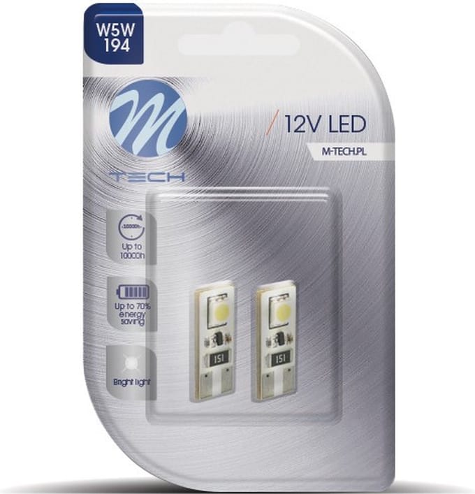 M-Tech LED W5W 12V - Basic 2x Led diode - Canbus - Wit - Set