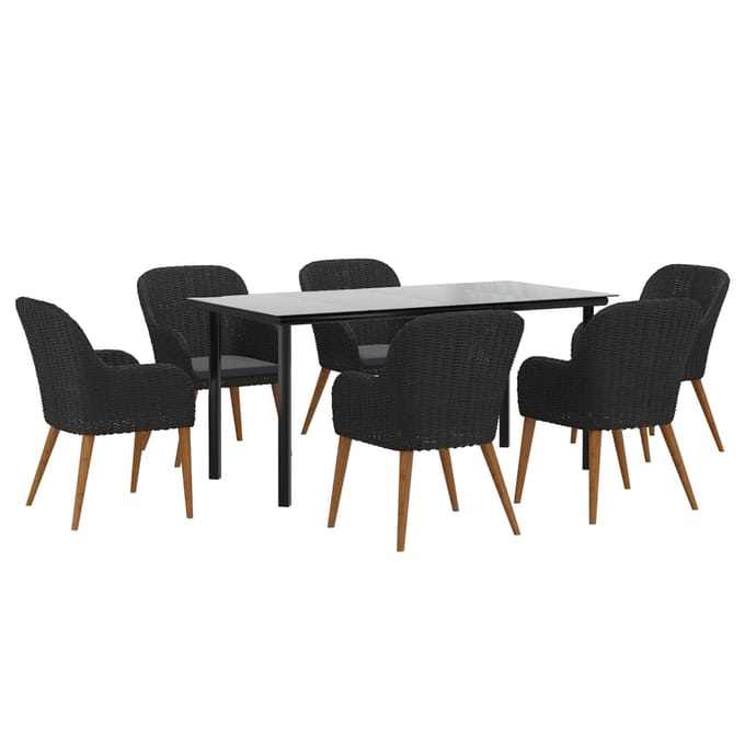 vidaXL - 7-delige - Tuinset - met - kussens - zwart